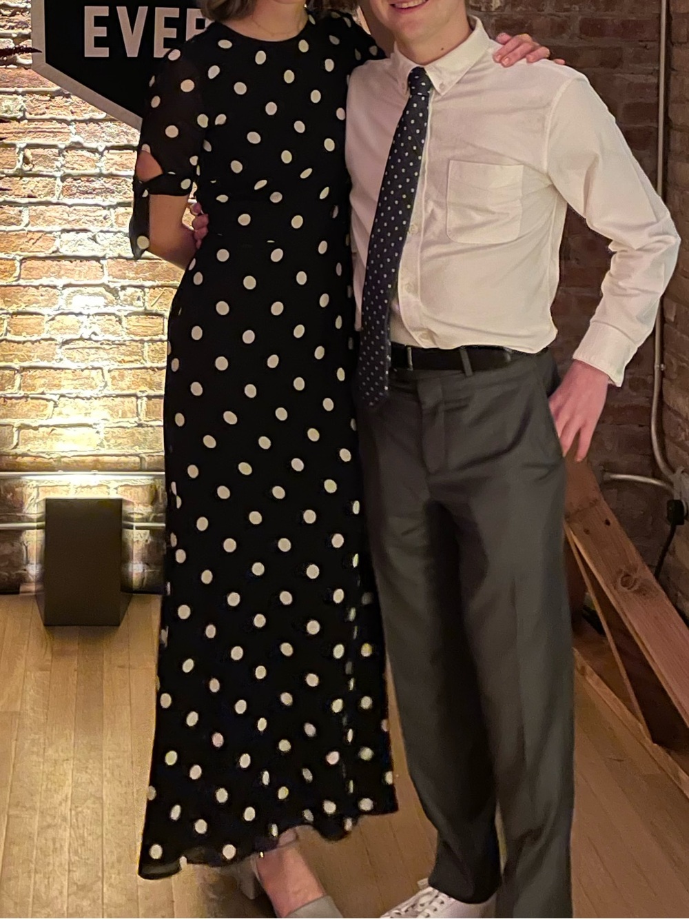 Reformation Black and Cream Polka Dot Maxi Dress